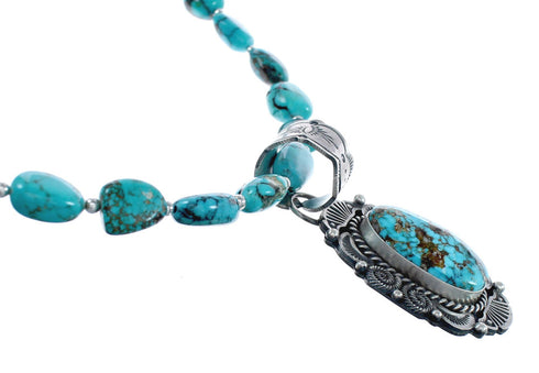 Native American Turquoise Sterling Silver Bead Necklace And Pendant Set AX124772